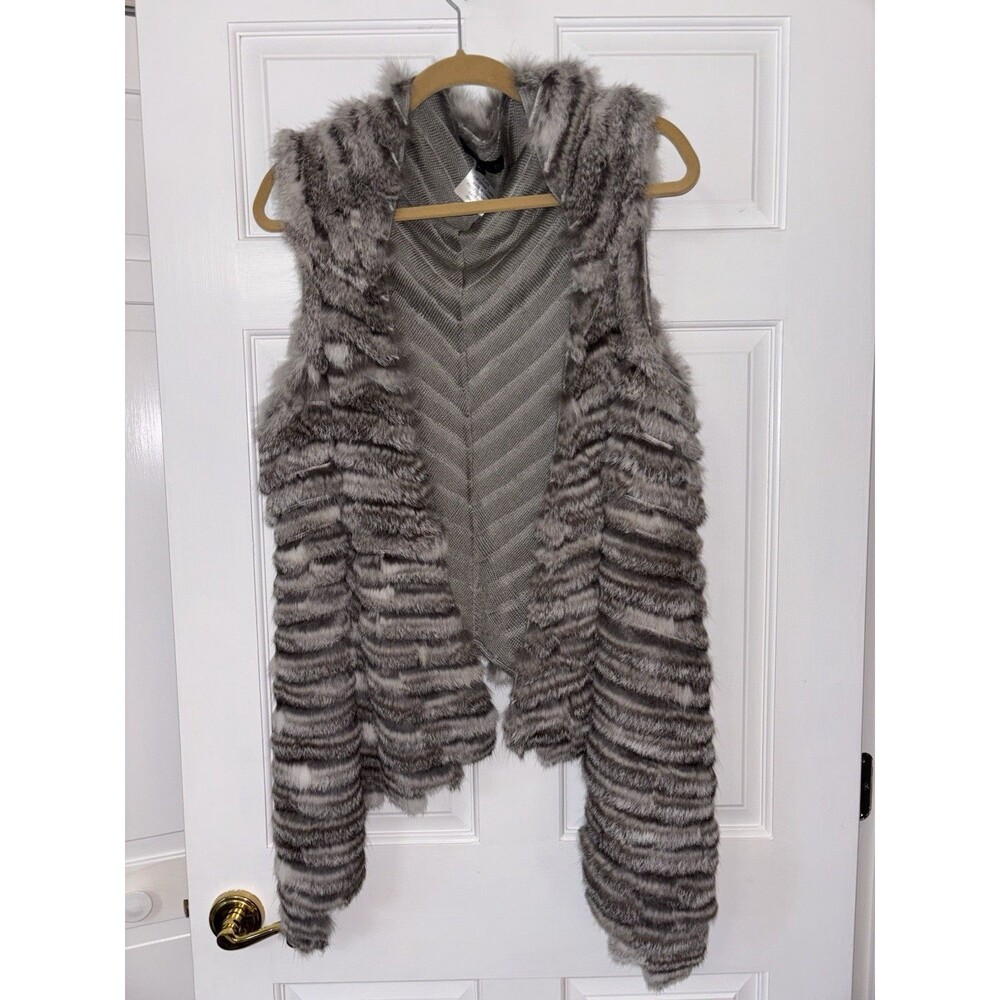 Jocelyn Gray Rabbit Fur Vest Size M/L Open Front